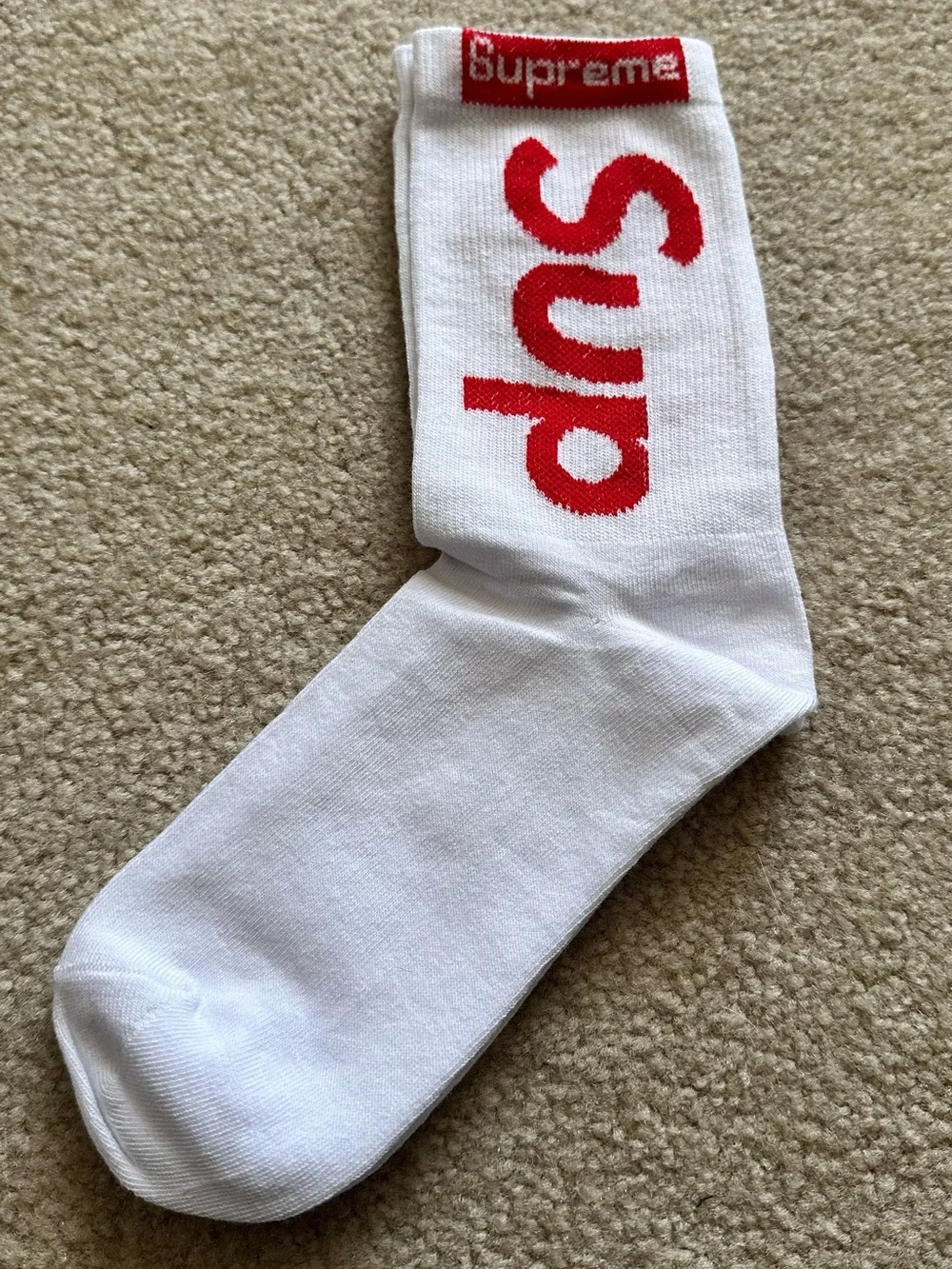 Supreme Men’s White & Red Crew Socks